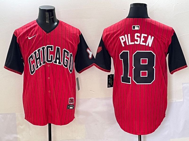 Men Chicago White Sox #18 Pilsen Red Stripe Joint Name Nike 2025 MLB Jersey style 20->chicago white sox->MLB Jersey